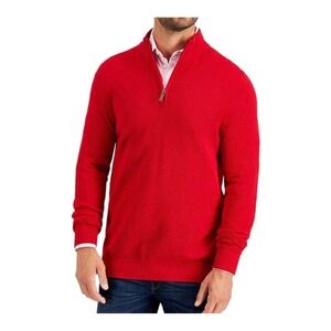 Club Room Mens Red Quarter Zip Cotton Sweater Textured Knit Mock Neck Large